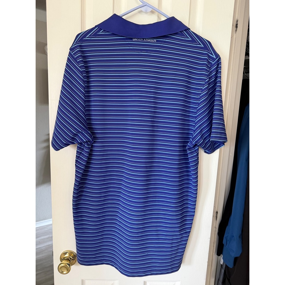 Under Armour Mens HeatGear Loose Fit Striped Polo Shirt Blue Large LG Golf Top - Picture 2 of 3